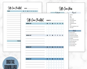 Self Care Checklist Journal | Wellness Planner | Mental Health Tracker | Daily Routine | Mindfulness Workbook | Digital Printable
