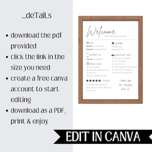Airbnb Welcome Sign | Editable Printable Sign | Minimalist Design | Editable in Canva | Host Bundle Set | Wifi Template image 9