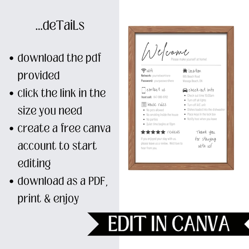 Airbnb Welcome Sign | Editable Printable Sign | Minimalist Design | Editable in Canva | Host Bundle Set | Wifi Template image 9