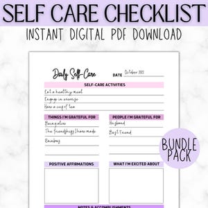 Self Care Checklist Journal | Wellness Planner | Mental Health Tracker | Daily Routine | Mindfulness Workbook | Digital Printable image 1