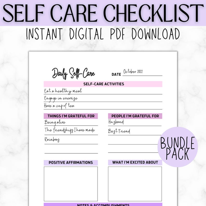 Self Care Checklist Journal | Wellness Planner | Mental Health Tracker | Daily Routine | Mindfulness Workbook | Digital Printable image 1
