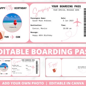 EDITABLE Boarding Ticket Template | Birthday Boarding Pass | Plane Ticket | Airline Pass | Holiday Destination |