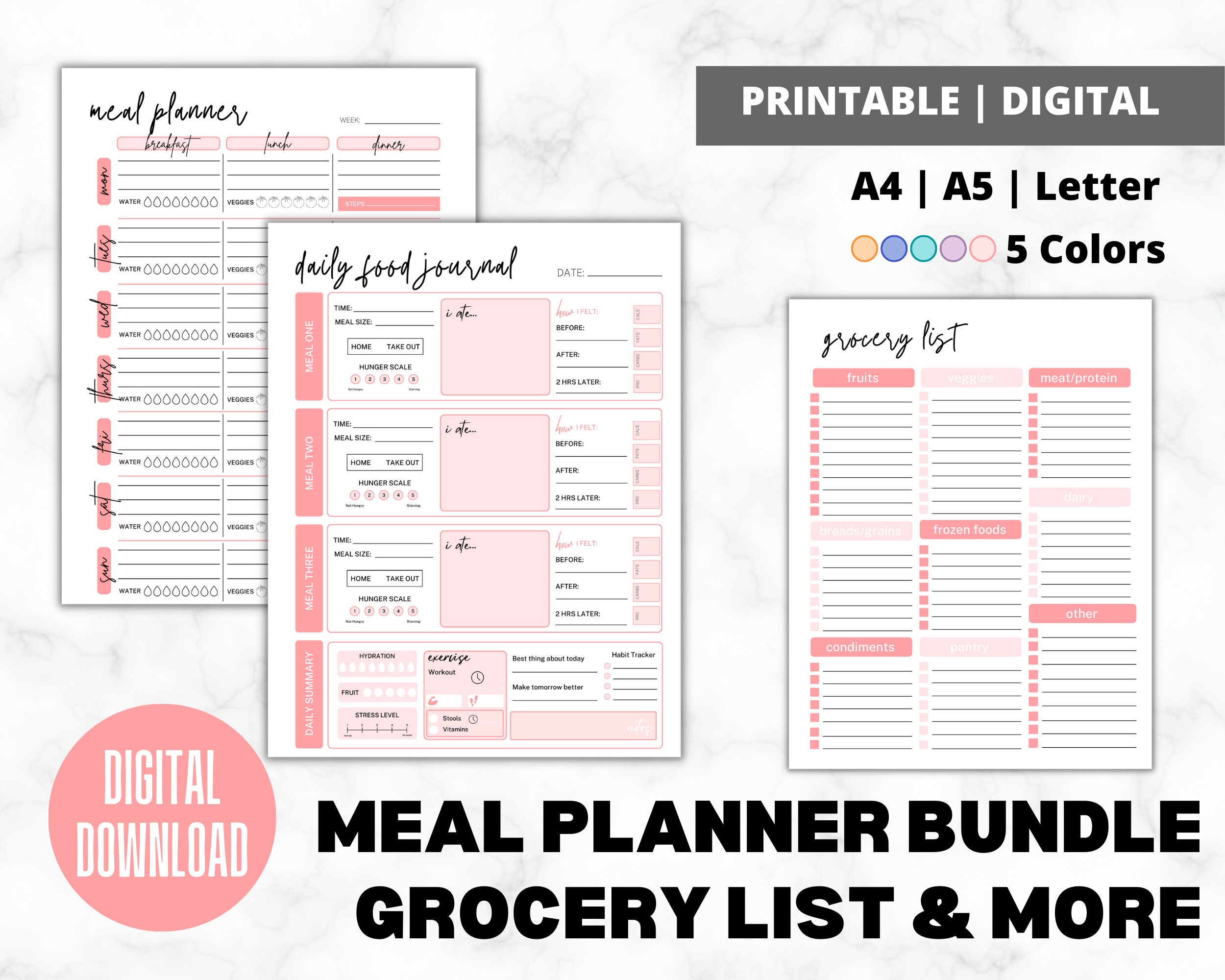Daily Meal Plan Journal | Printable Grocery List | Weekly Meal Planning ...