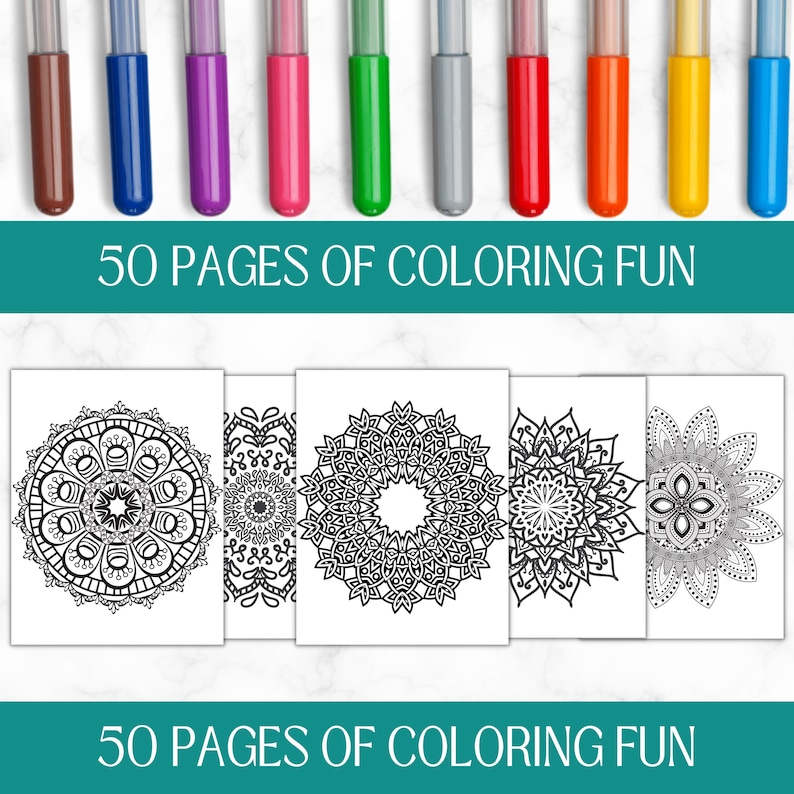 50 mandalas à colorier à imprimer | Coloriages relaxants pour adultes | Téléchargement numérique instantané | Activité anti-stress image 1