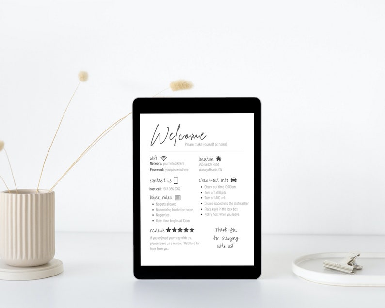 Airbnb Welcome Sign | Editable Printable Sign | Minimalist Design | Editable in Canva | Host Bundle Set | Wifi Template image 6