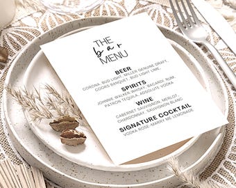 Editable Bar Menu Template | Wedding Beverage List | Signature Drinks | Reception Sign | Canva Editable