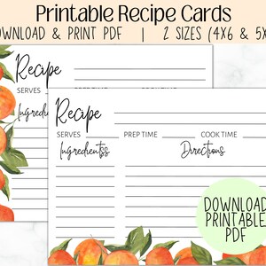 Recipe Card Template | Citrus Bridal Shower | Wedding Shower | Citrus Theme | Instant Download