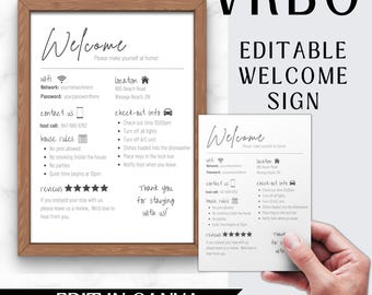 Vacation Rental Welcome Sign | Editable Canva Template, WiFi Password, House Rules, Guest Guide