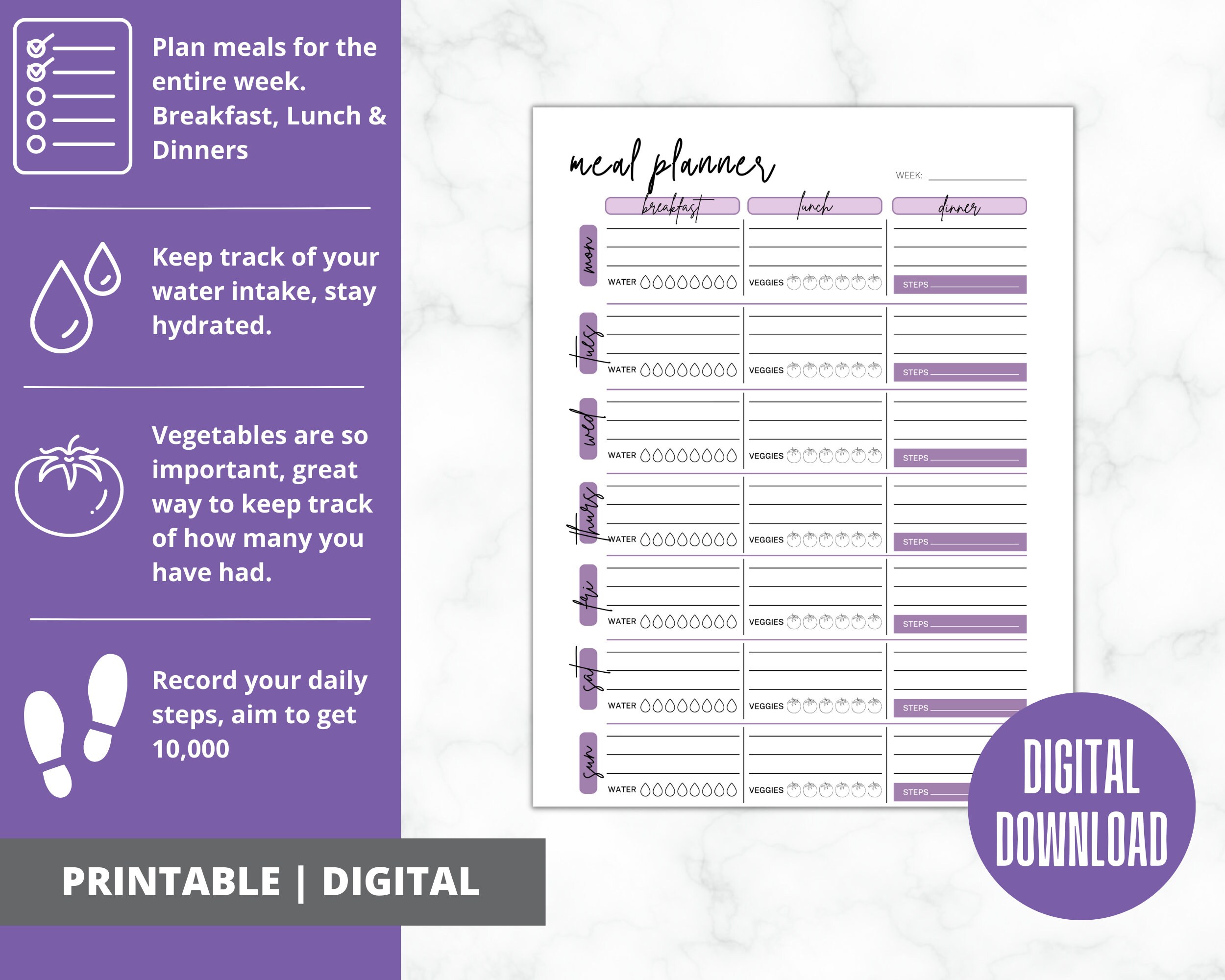 Daily Meal Planning | Printable Grocery List | Weekly Food Journal ...