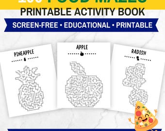 Food Mazes for Kids Printable | 100 Maze Activity Pages | PDF Download | Preschool & Kindergarten Worksheets | Brain Games