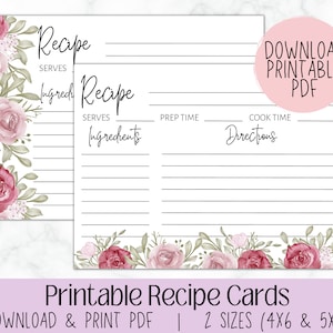 Recipe Card Template | Floral Bridal Shower | Wedding Shower | Floral Theme | Instant Download | Minimalist Design