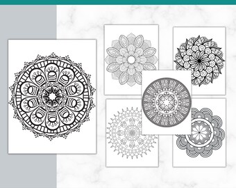 Printable Mandala Coloring Book | 50 Intricate Coloring Pages | Stress Relief | Mindfulness Activity | Instant Download