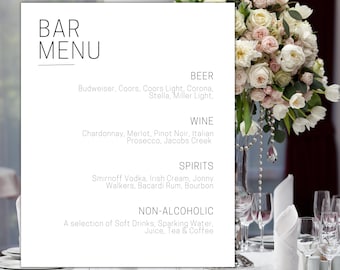 Editable Bar Menu Template | Custom Cocktail List | Wedding Reception Sign | Beverage Display | Instant Download