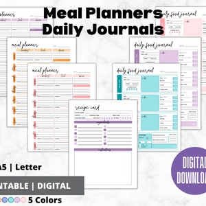 Tägliche Mahlzeitenplanung | Druckbare Einkaufsliste | Wöchentliches Food Journal | Tägliche Routine | Mahlzeit Tracker | Familienplaner