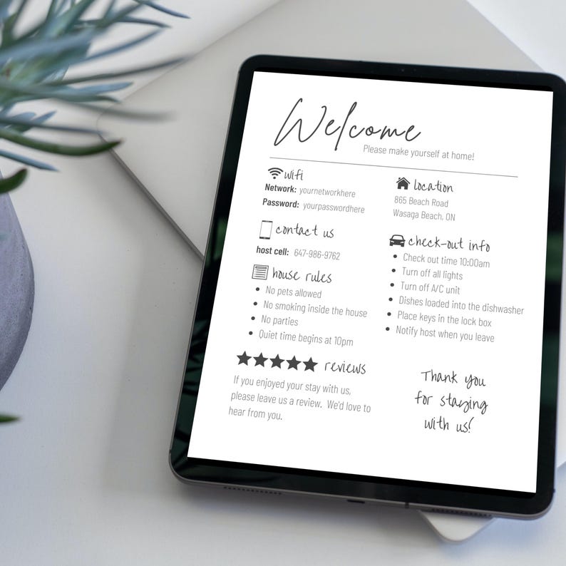 Airbnb Welcome Sign | Editable Printable Sign | Minimalist Design | Editable in Canva | Host Bundle Set | Wifi Template image 6