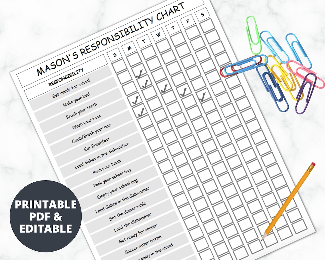 EDITABLE Child Responsibility Chart | Chore Chart | Kids Reward Planner ...