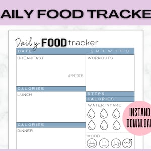 Mindful Eating Journal | Printable Daily Food Diary | Weight Loss Calorie Tracker | Food Dairy | Meal Planning