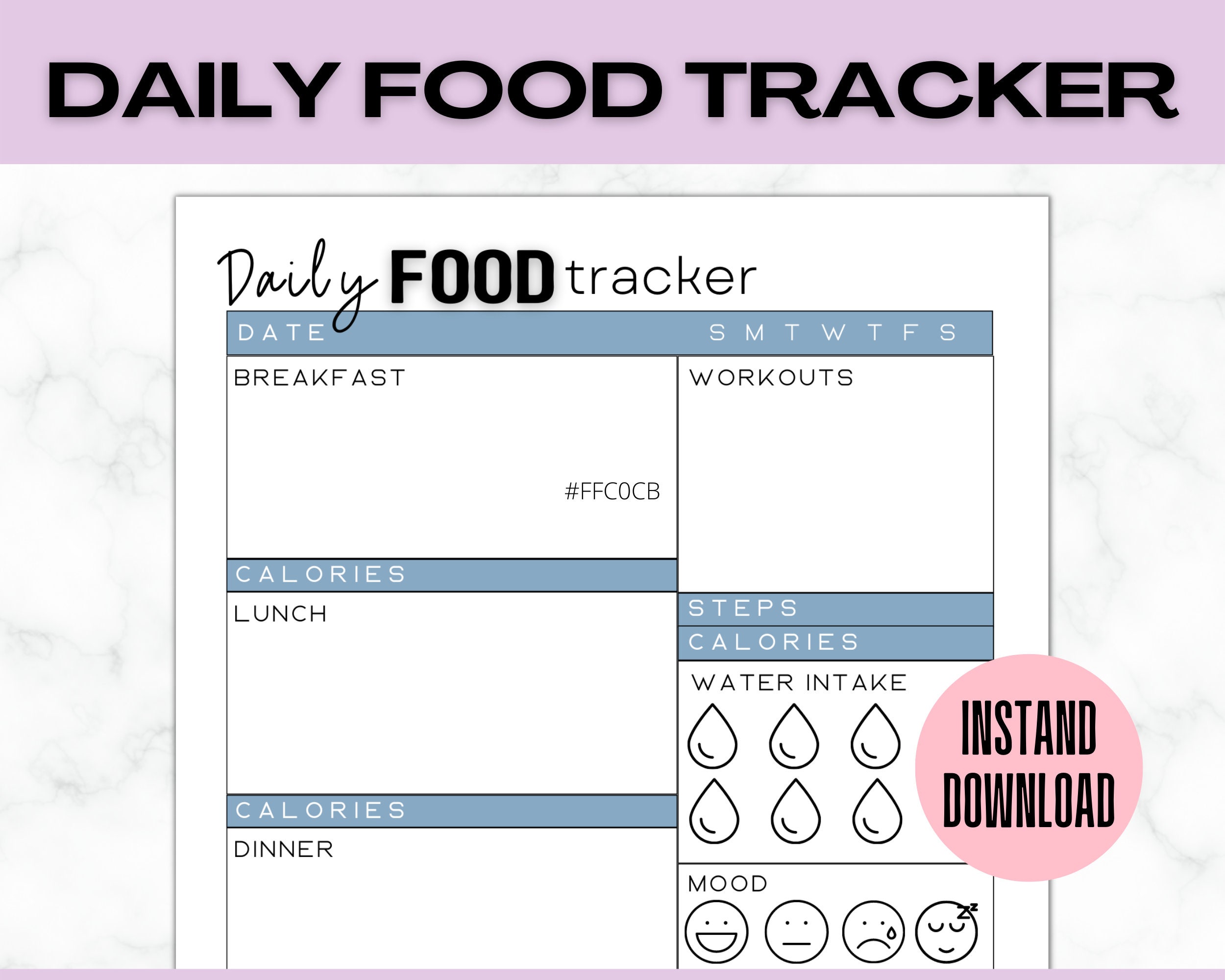 Mindful Eating Journal | Printable Daily Food Diary | Weight Loss ...