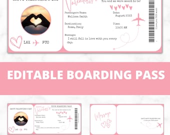 EDITABLE Boarding Ticket Template | Valentine Gift | Romantic Trip Reveal | Airline Theme | Canva Printable | Instant Download