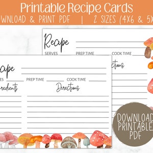 Recipe Card Template | Mushroom Bridal Shower | Wedding Shower | Mushroom Theme | Instant Download
