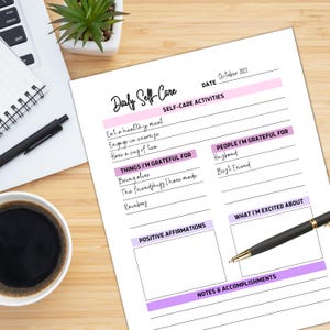 Self Care Checklist Journal | Wellness Planner | Mental Health Tracker | Daily Routine | Mindfulness Workbook | Digital Printable image 5