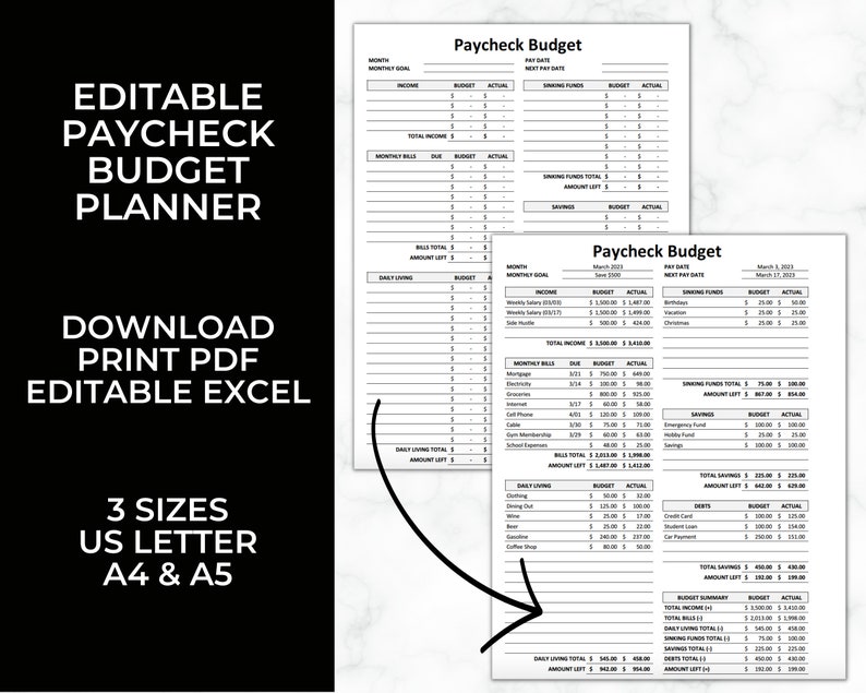 EDITABLE Budget Planner | Biweekly Finance Planner | Paycheck Tracker ...