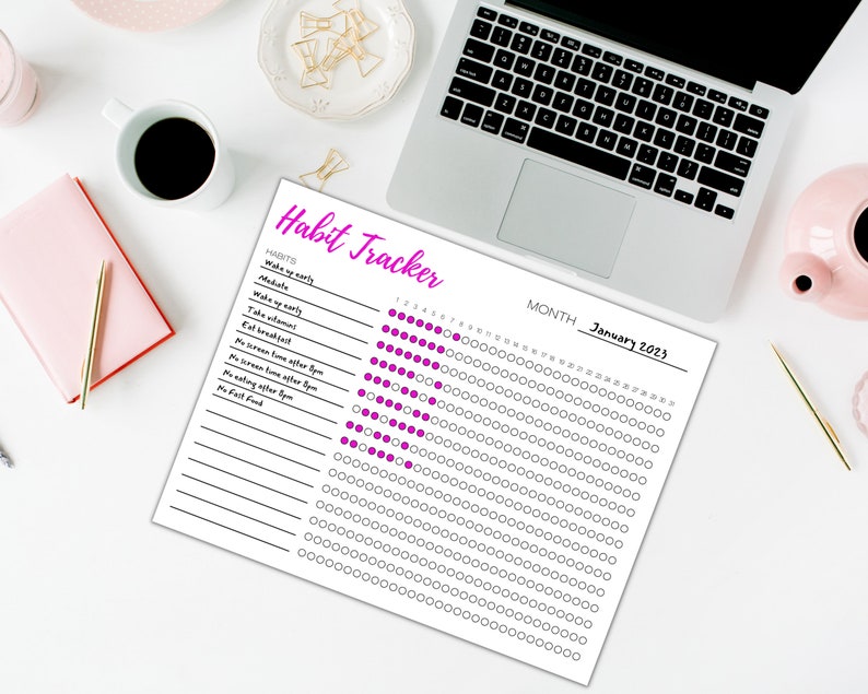 Monthly Daily Habit Tracker | Habit Planner | Routine Planner | Instant Download | Multiple Colors | Workout Schedule image 3
