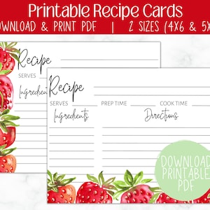 Recipe Card Template | Strawberry Bridal Shower | Wedding Shower | Strawberry Theme | Instant Download | Fruit