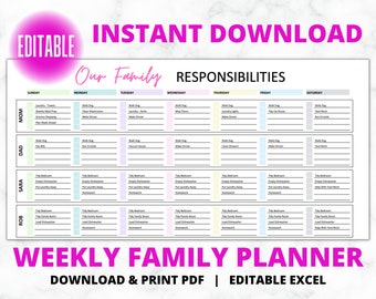 EDITABLE Daily Family Planner Schedule | Hourly Planner | Family Organizer | Datebook | Planning Aid | Download & Edit