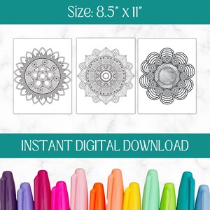 50 mandalas à colorier à imprimer | Coloriages relaxants pour adultes | Téléchargement numérique instantané | Activité anti-stress image 8