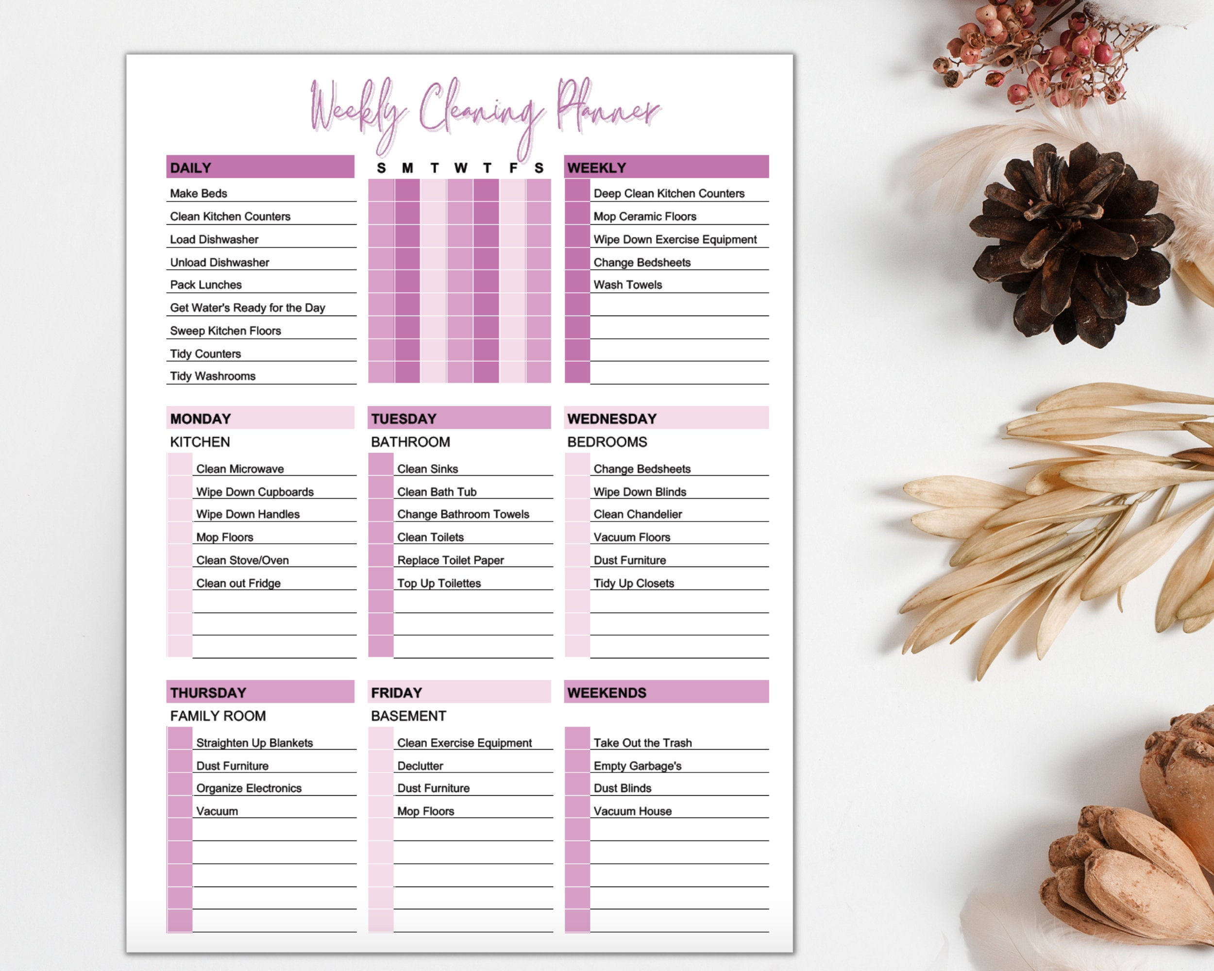 EDITABLE Cleaning Schedule Family Routine Planner Monthly Cleaning ...