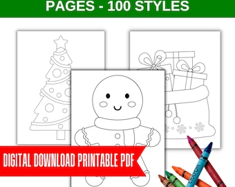 100 coloriages de Noël | Activités de Noël | Coloriages à imprimer | Apprentissage préscolaire et maternelle | Téléchargement instantané