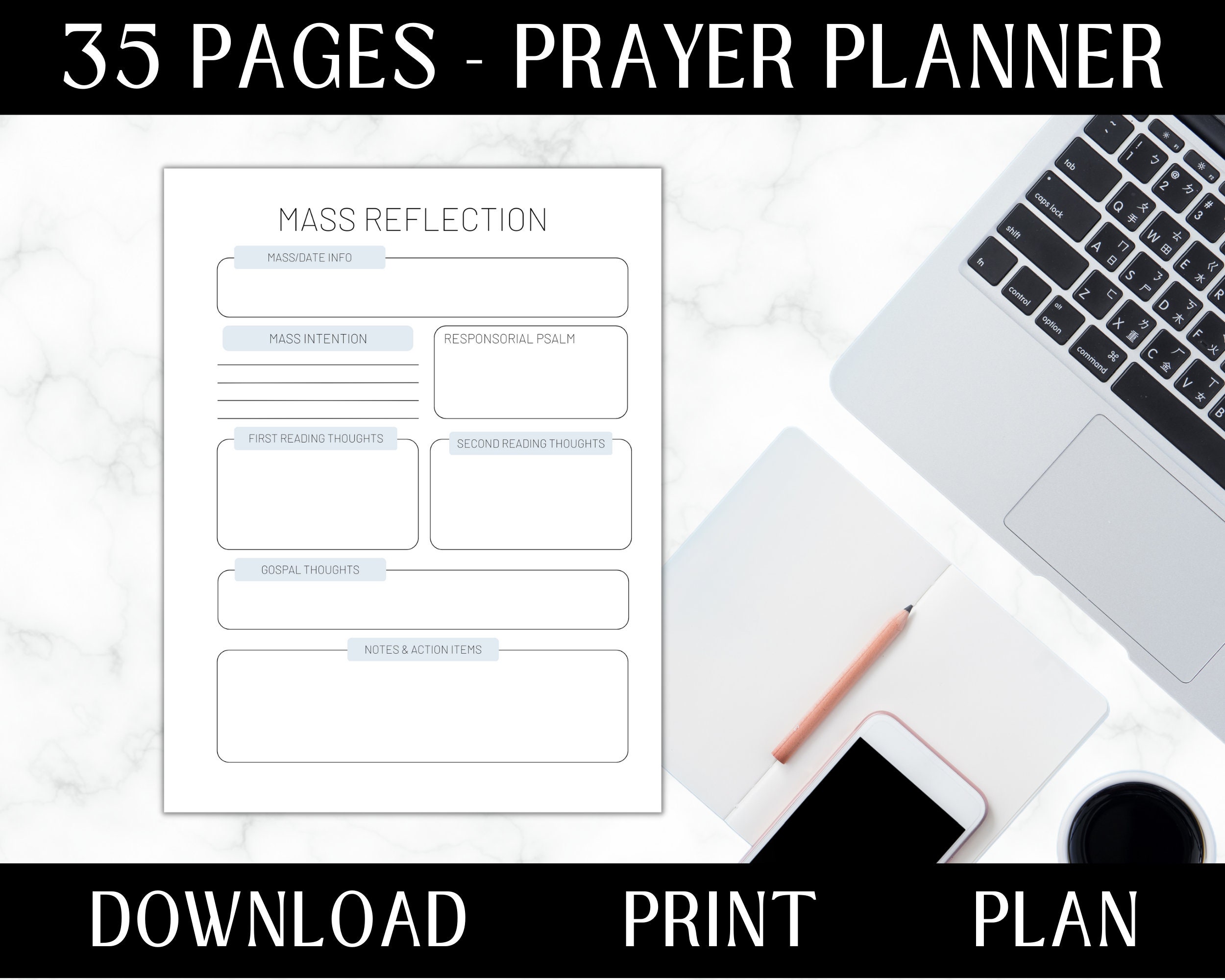 Prayer Planner Printable Daily Gratitude Journal Prayer Notes Sermons ...