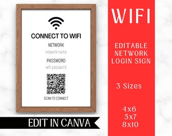 WiFi Password Template | Edit in Canva | Airbnb Welcome Sign | QR Code Printable | Instant Download