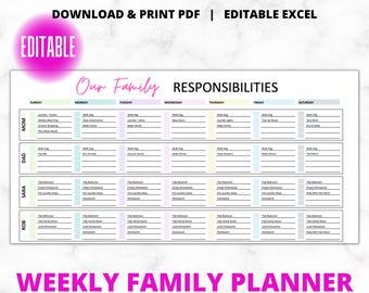 EDITABLE Daily Family Planner Schedule | Hourly Planner | Family Organizer | Datebook | Planning Aid | Download & Edit