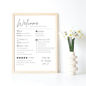 Airbnb Welcome Sign | Editable Printable Sign | Minimalist Design | Editable in Canva | Host Bundle Set | Wifi Template image 5