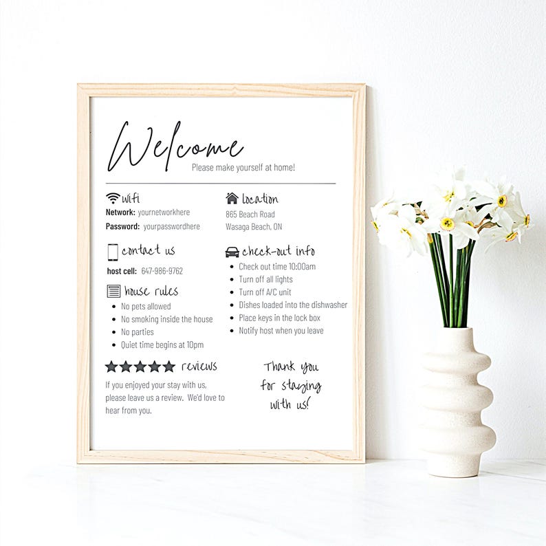 Airbnb Welcome Sign | Editable Printable Sign | Minimalist Design | Editable in Canva | Host Bundle Set | Wifi Template image 5