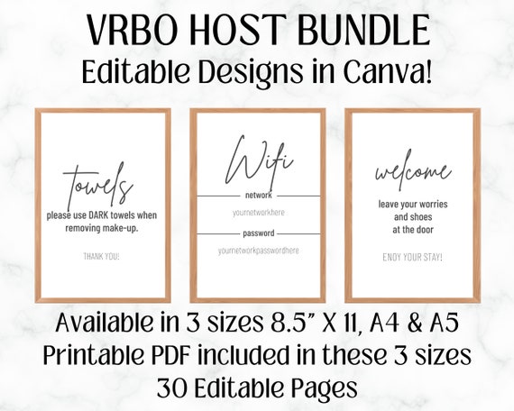 Editable VRBO Host Manual | Minimalist Home Decor | Wifi Template | VRBO Printable Signs | Bundle Pack | Checklist