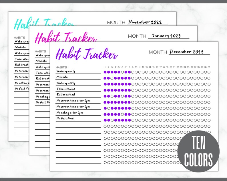 Monthly Daily Habit Tracker | Habit Planner | Routine Planner | Instant Download | Multiple Colors | Workout Schedule image 8