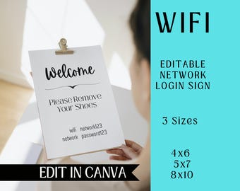 WiFi Password Template | Edit in Canva | Airbnb Welcome Sign | QR Code Printable | Instant Download