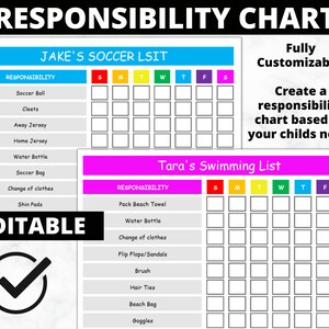 EDITABLE Child Responsibility Chart | Chore Chart | Kids Reward Planner | Organize Tasks for Children