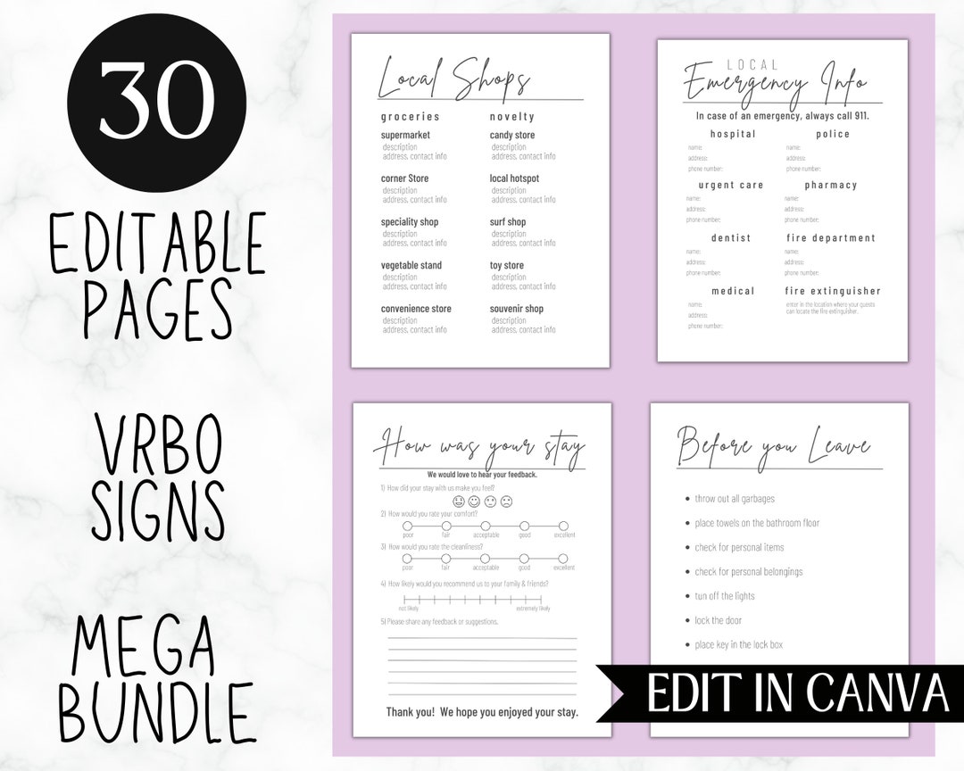 Editable VRBO Host Manual Minimalist Home Decor Wifi Template VRBO