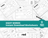 30 Printable Sight Words Kindergarten Worksheets Practice - Etsy