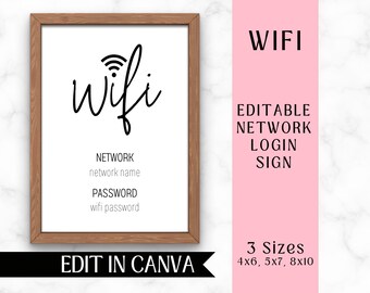 WiFi Password Template | Airbnb Welcome | QR Code Printable | Edit in Canva | Vacation Rental Sign | Instant Download