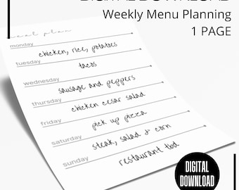 Printable Meal Planner | Weekly Food Tracker | Weekly Dinner Plan | Healthy Eating | Printable Meal Planner