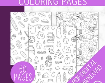 Food Coloring Pages | Kids Printable Activity Book | Preschool & Kindergarten Learning | Instant PDF Download
