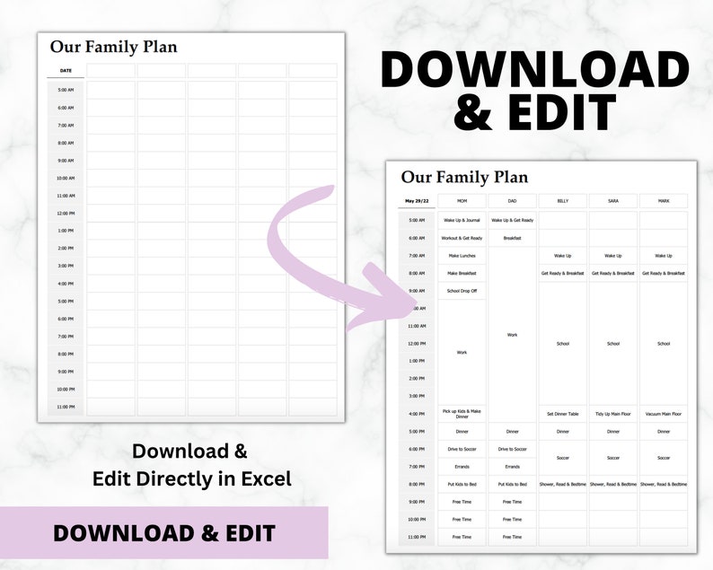 EDITABLE Daily Family Planner Schedule | Hourly Planner | Family ...