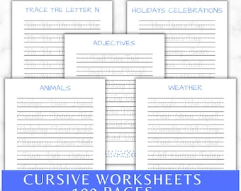 Cursive Handwriting Workbook | Penmanship Worksheets | Letter Tracing | Kids Writing Skills | Homeschool Printable