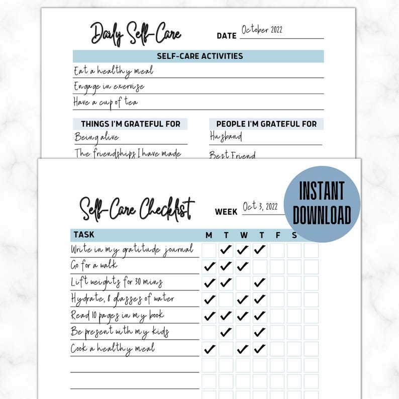 Self Care Checklist Journal | Wellness Planner | Mental Health Tracker | Daily Routine | Mindfulness Workbook | Digital Printable image 6
