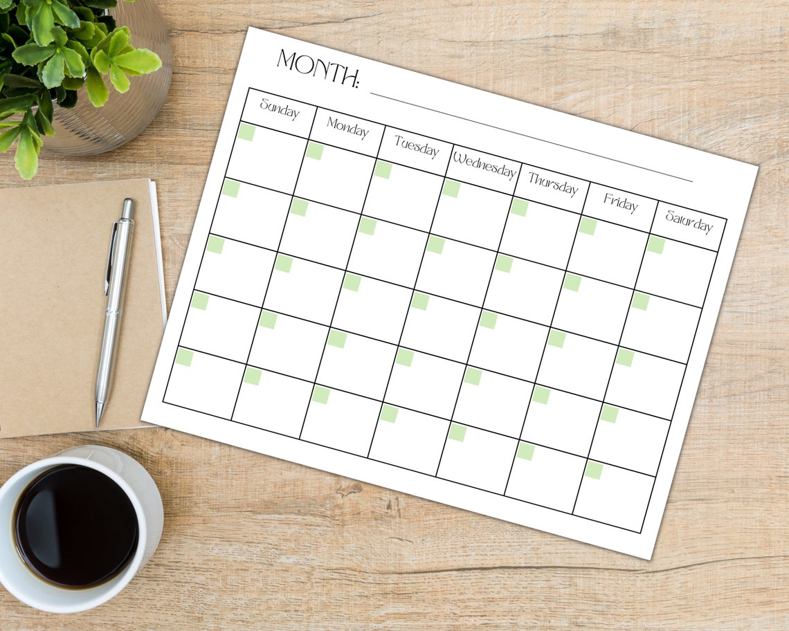 Blank Printable Calendar Blank Calendar Portrait Instant Download ...